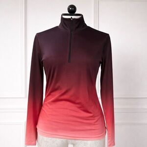 Forever 21 Women's Ombre Half-Zip Long Sleeve Top - Burgundy to Coral